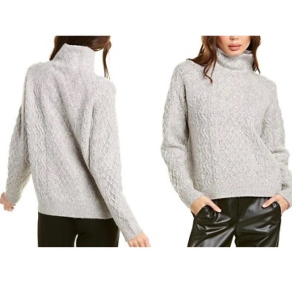 VINCE Medium Merino Wool Cashmere Blend Cable Knit Mock Sweater - Picture 7 of 12